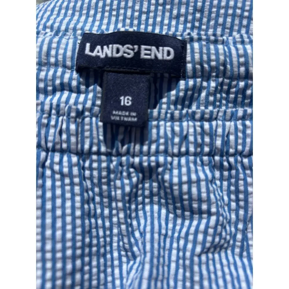 Lands End Girls Seersucker Summer Dress Girls 16 Scalloped Edges 100% Cotton